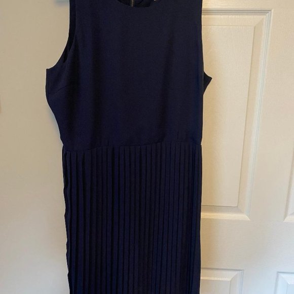 Navy Blue Dress with Pleated Skirt - Picture 1 of 3